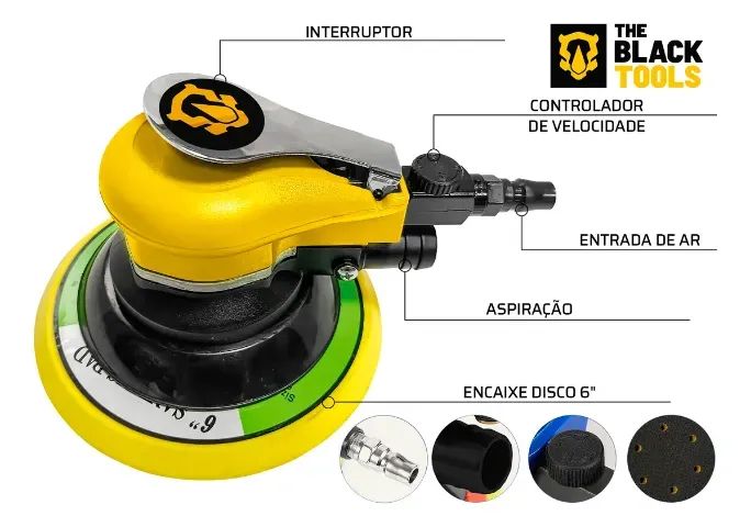 LIXADEIRA ORBITAL PNEUMATICA  COM ASPIRACAO THE BLACK TOOLS - TLP600V - Foto 2