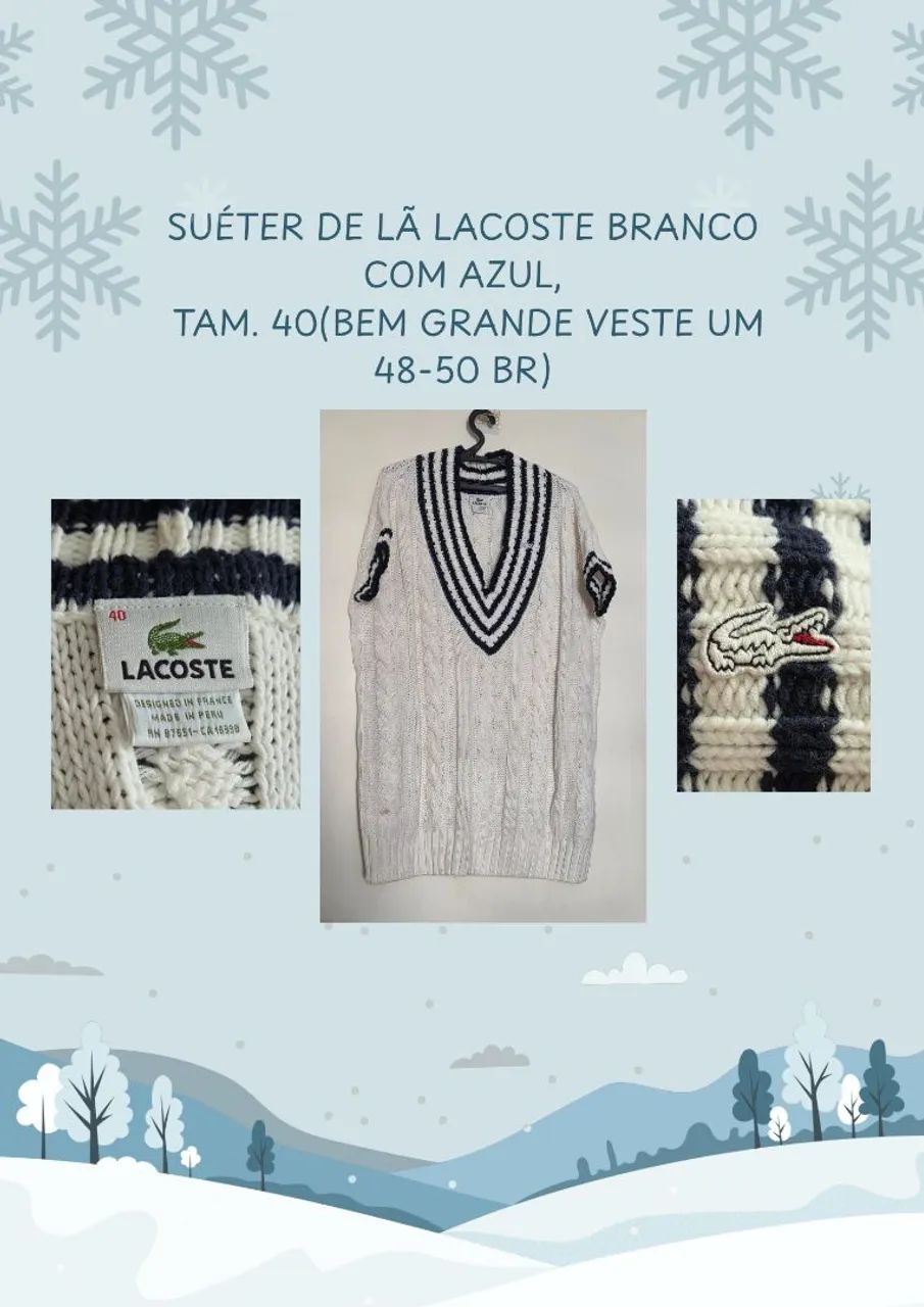 Suéter de lã Lacoste, branco com azul marinho - Foto 4