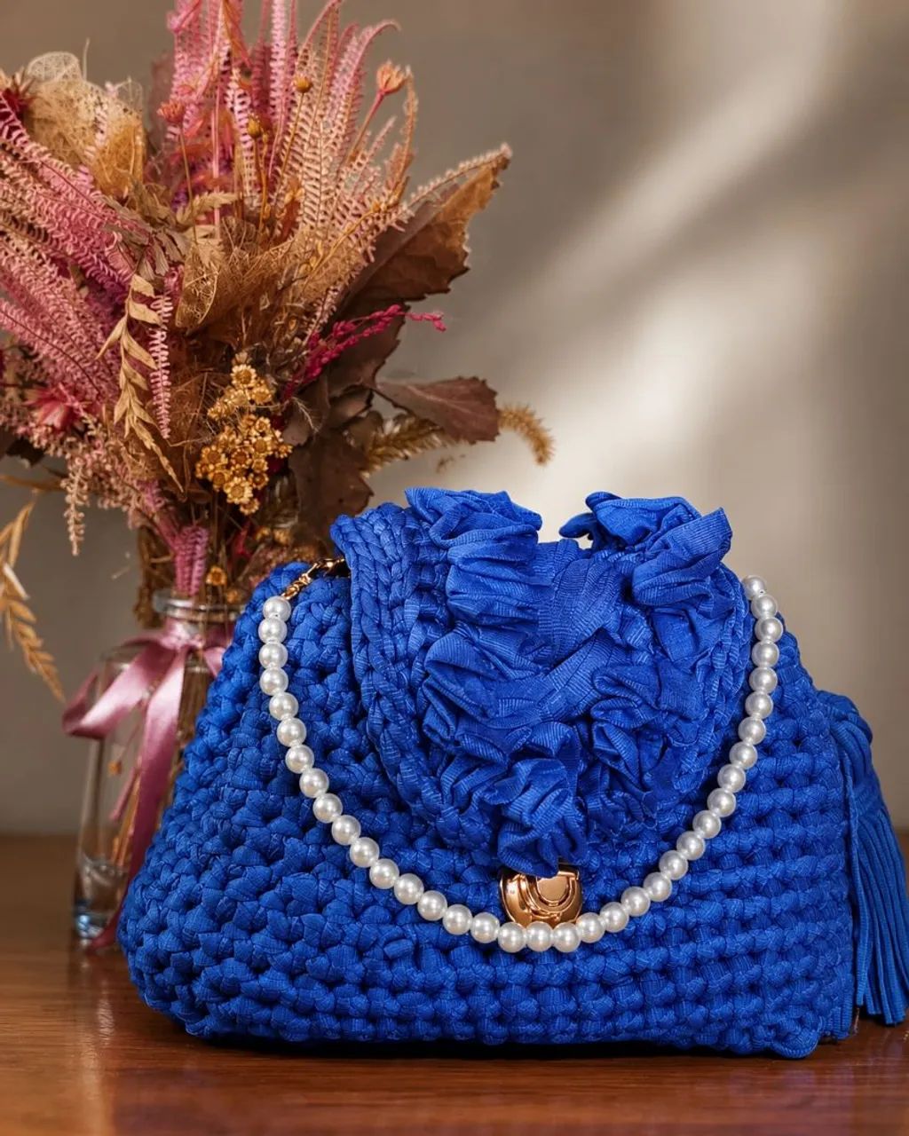 Bolsa de crochê Vitória Azul de mão  - Foto 3