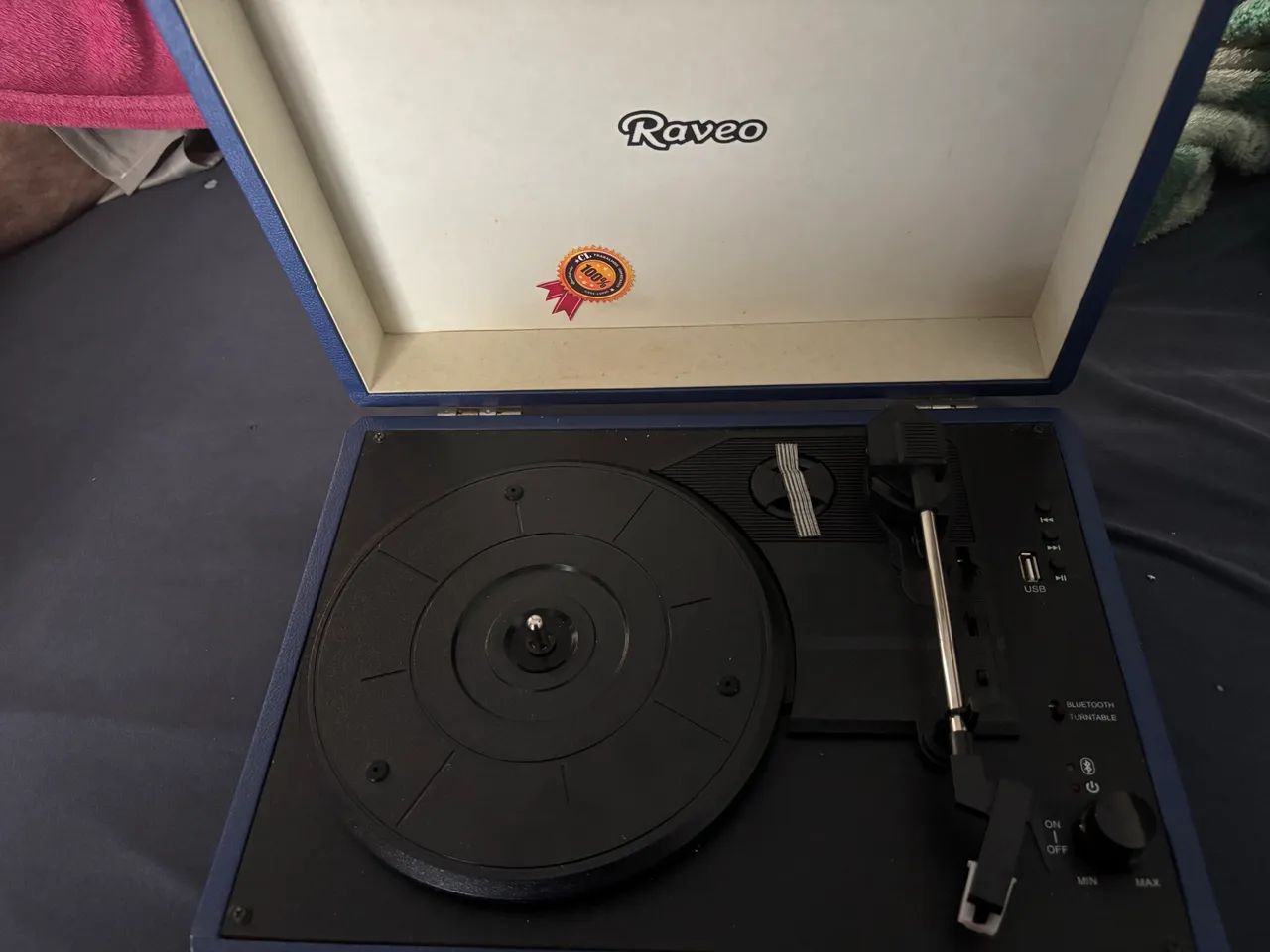 Vitrola Raveo + coleção de discos 