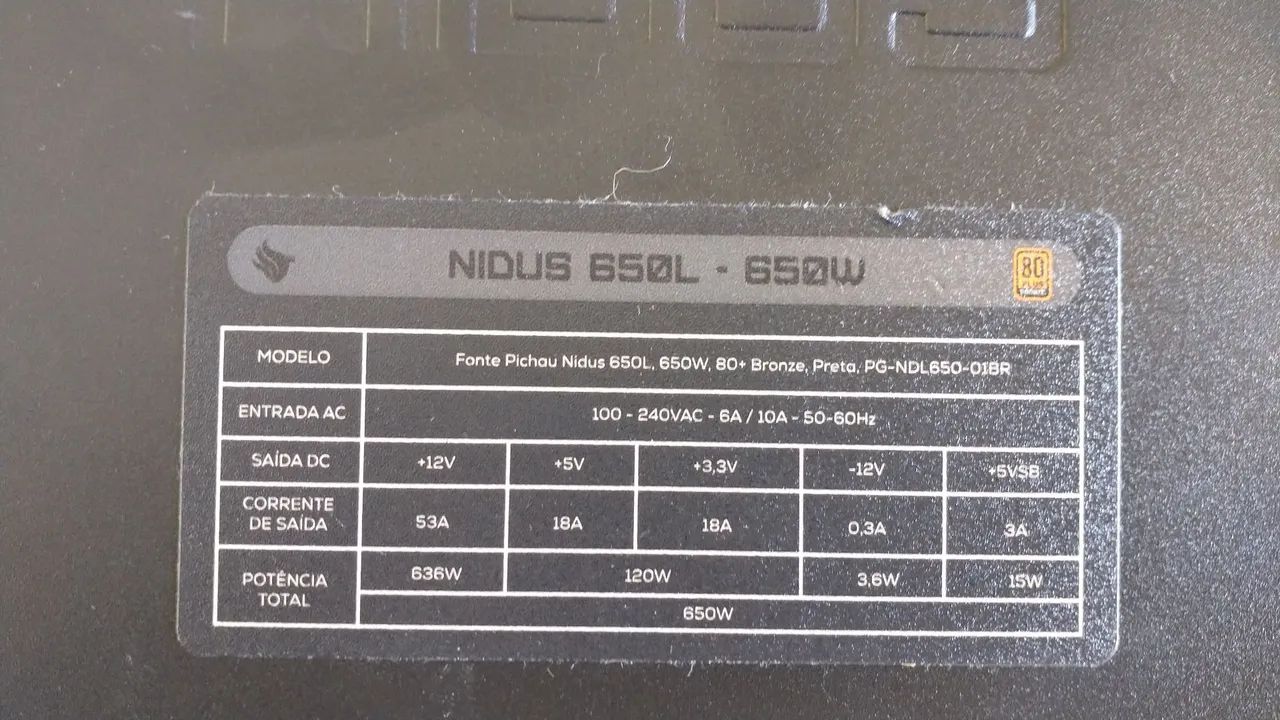 Fonte Pichau Nidus 650W 80 Plus Bronze - Ótimo Estado - Foto 2