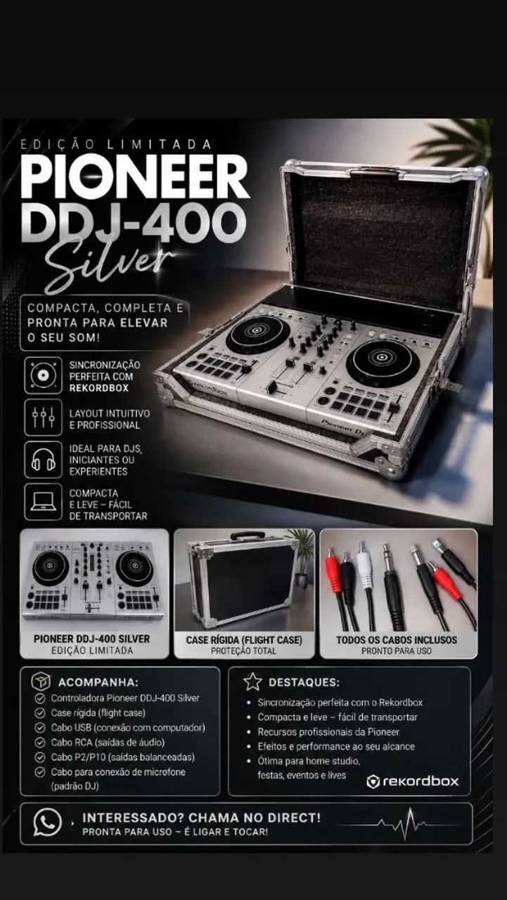 Pioneer DDJ-400 Silver Edição Limitada + Flight Case + Cabos