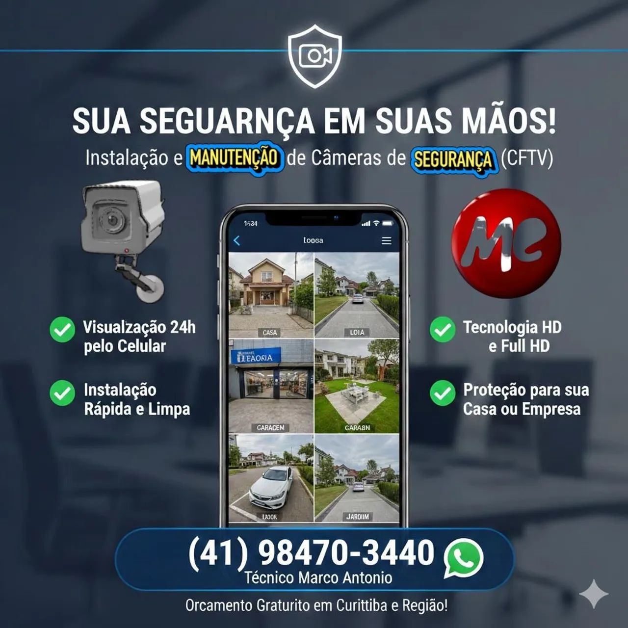 Instalação de Câmeras de segurança.