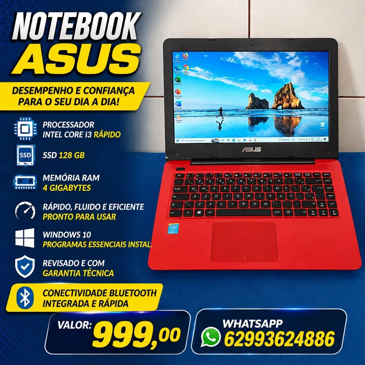 Notebook Asus INTEL I3 SSD Rápido Pronto para usar Garantia 