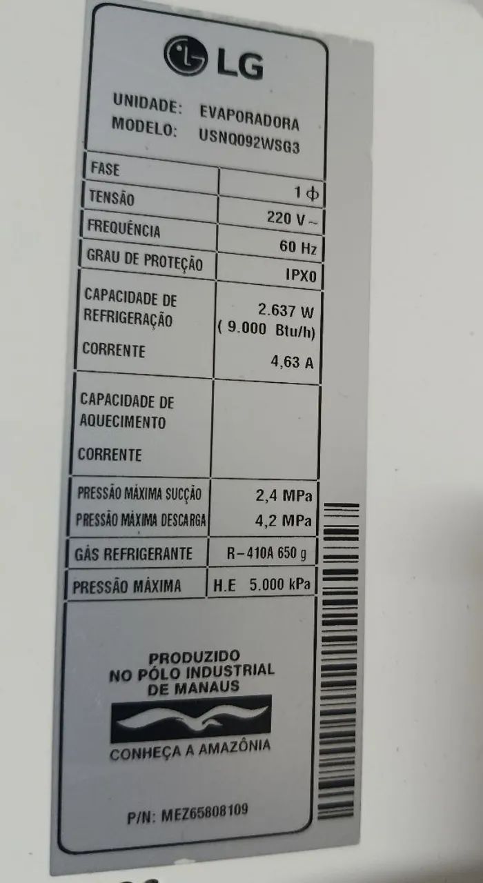 Ar condicionado inverter LG 9000btus