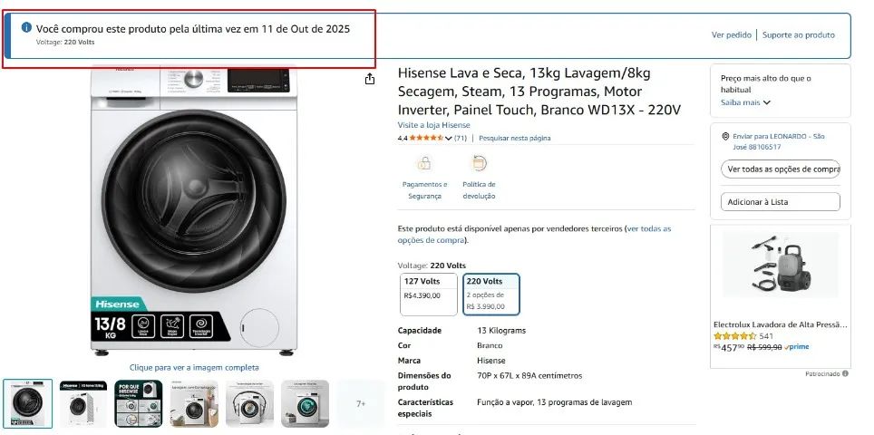 Hisense Lava e Seca, 13kg Lavagem/8kg Secagem, Steam, 13 Programas, Motor Inverter, Painel - Foto 2