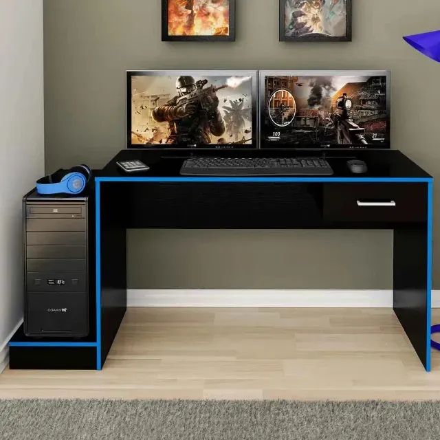 Mesa Gamer Nilo Preto/Azul Com Frete Grátis