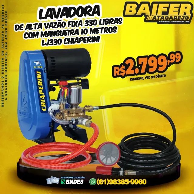 Lavadora de Alta Vazão Fixa 330 Libras Com Mangueira 10 Metros Lj330 Chiaperini