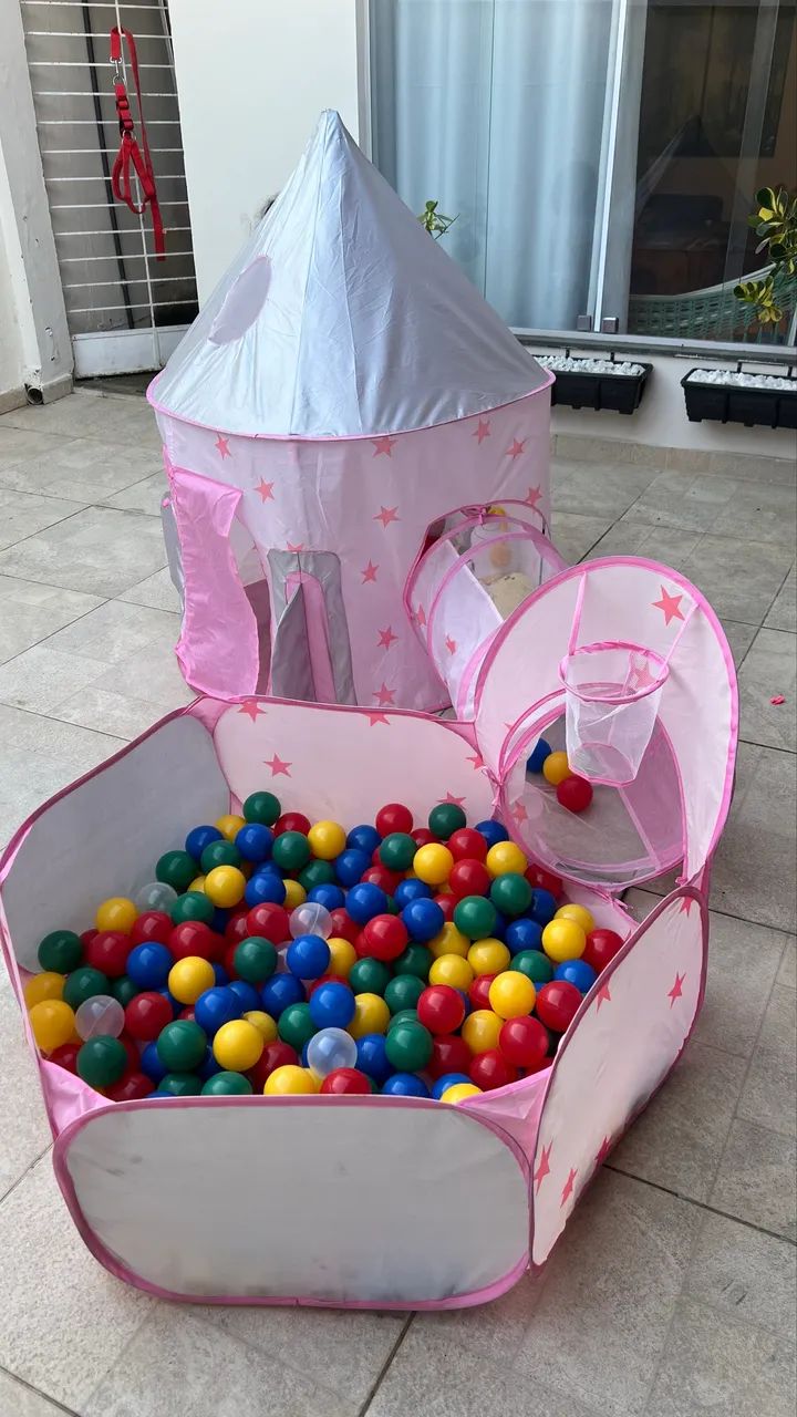Barraca Infantil Rosa com Túnel + 200 bolinhas