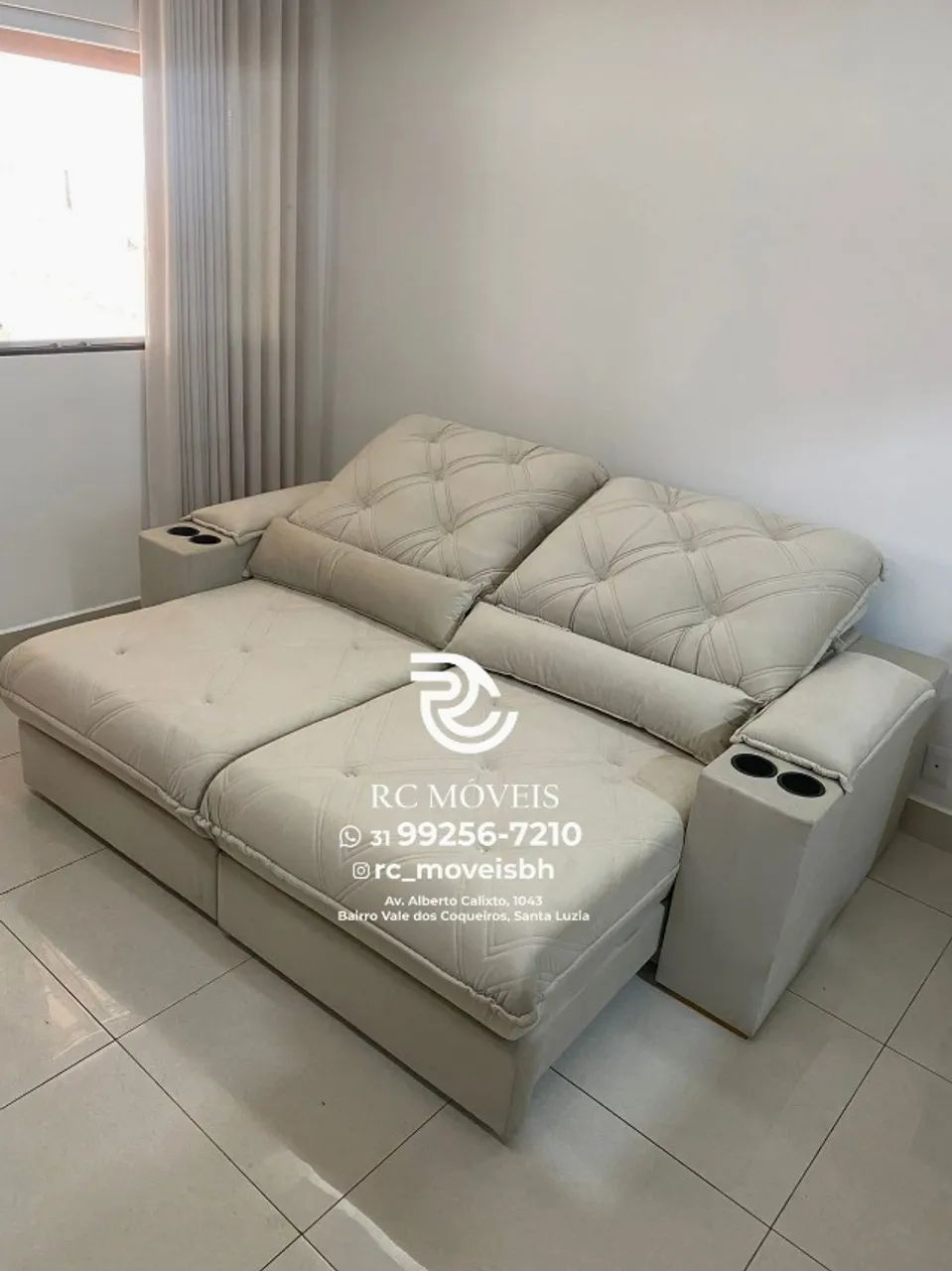 Sofá Retrátil Reclinável Cuiabá com Porta Copos D33 Molas Ensacadas - Foto 5