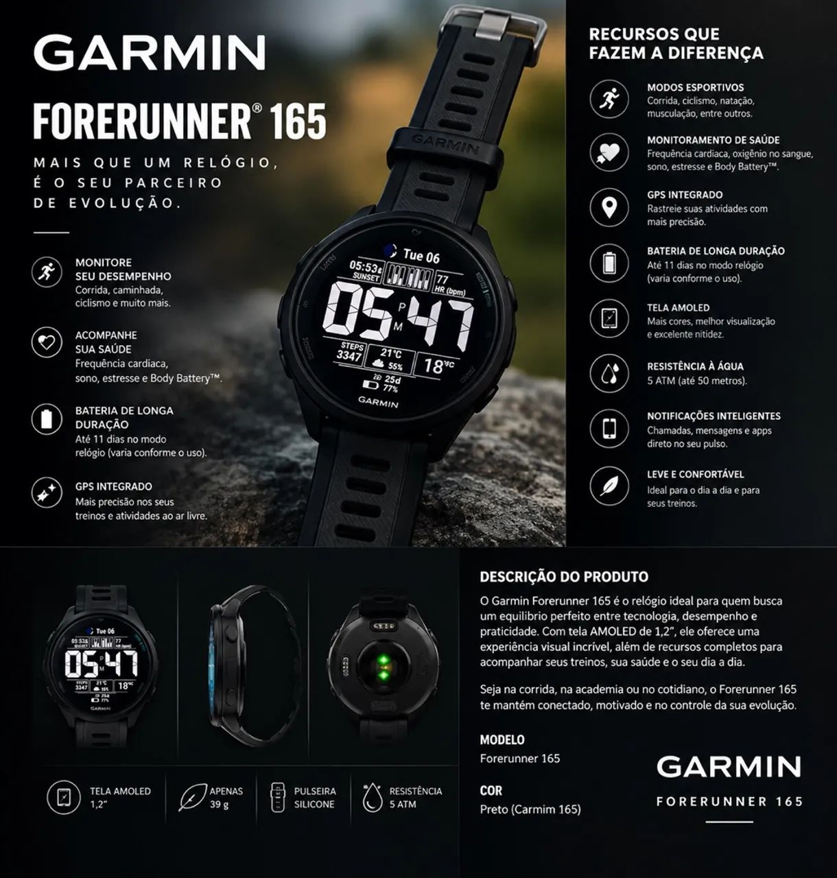 Relógio gps garmin forerunner 165 - Foto 2