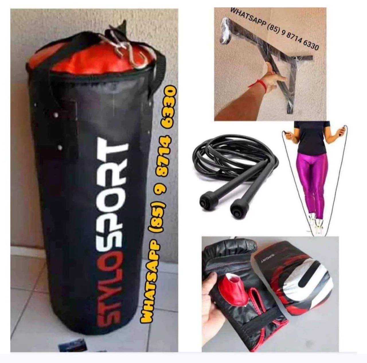 Saco de pancada luvas corda e suporte. Entrega GRÁTIS 