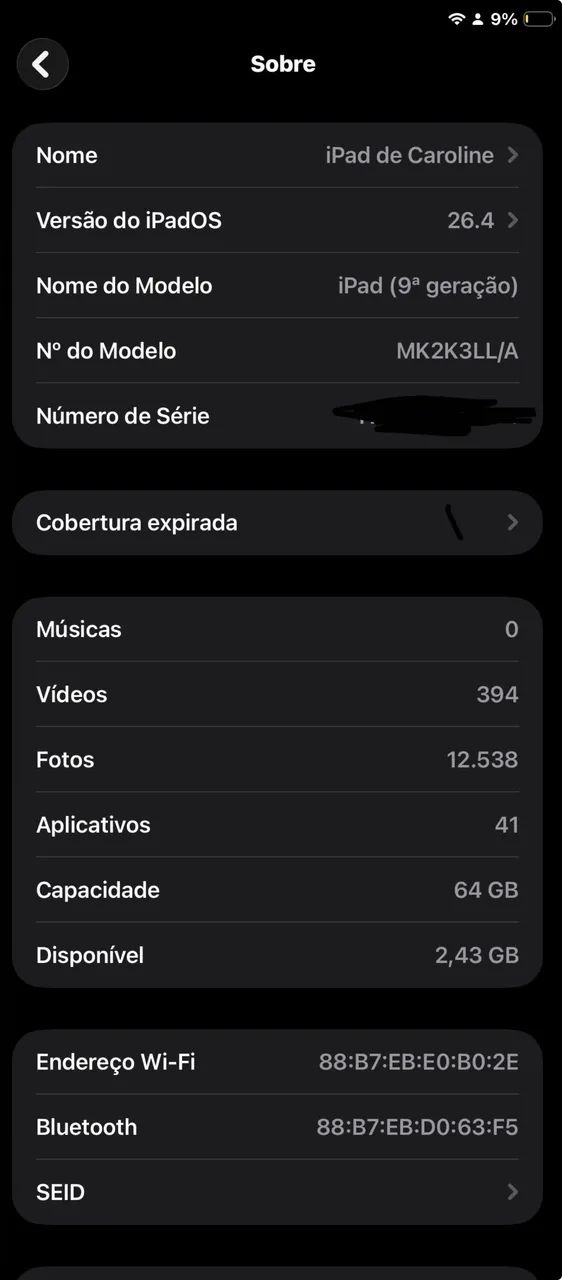 iPad 9ª ger + teclado Logitech + caneta 