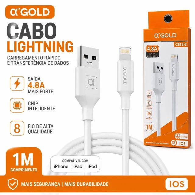 Cabo Carregador Usb Para Ios iPhone A'gold Cb12-2 Branco 1m