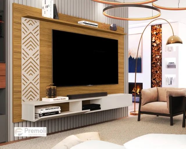 Painel Roma Para Tv Até 60 Polegadas Com 2 Porta Cor Nature/off 100% MDF - Foto 2
