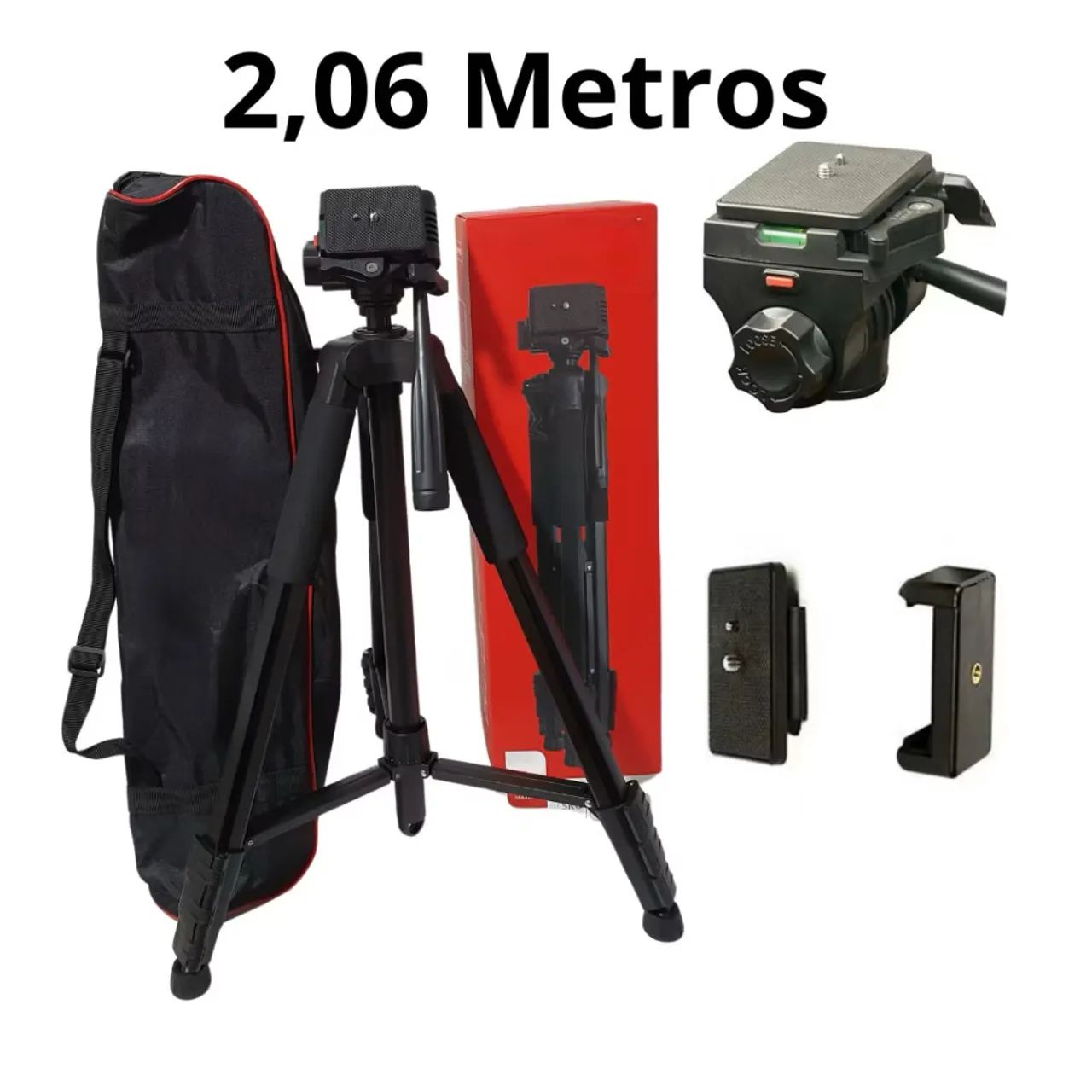 Tripé Profissional 2.06m + Suporte Para Celular Câmera