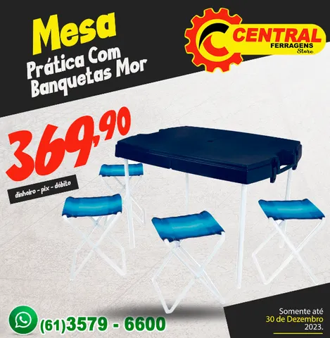 Mesa Camping Plegable Valija Plastica Mor + 4 Banquetas