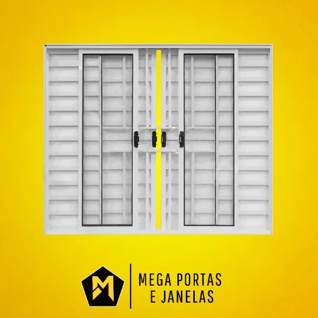 Veneziana Seis Folhas de Alumínio Branco (Com Grade)