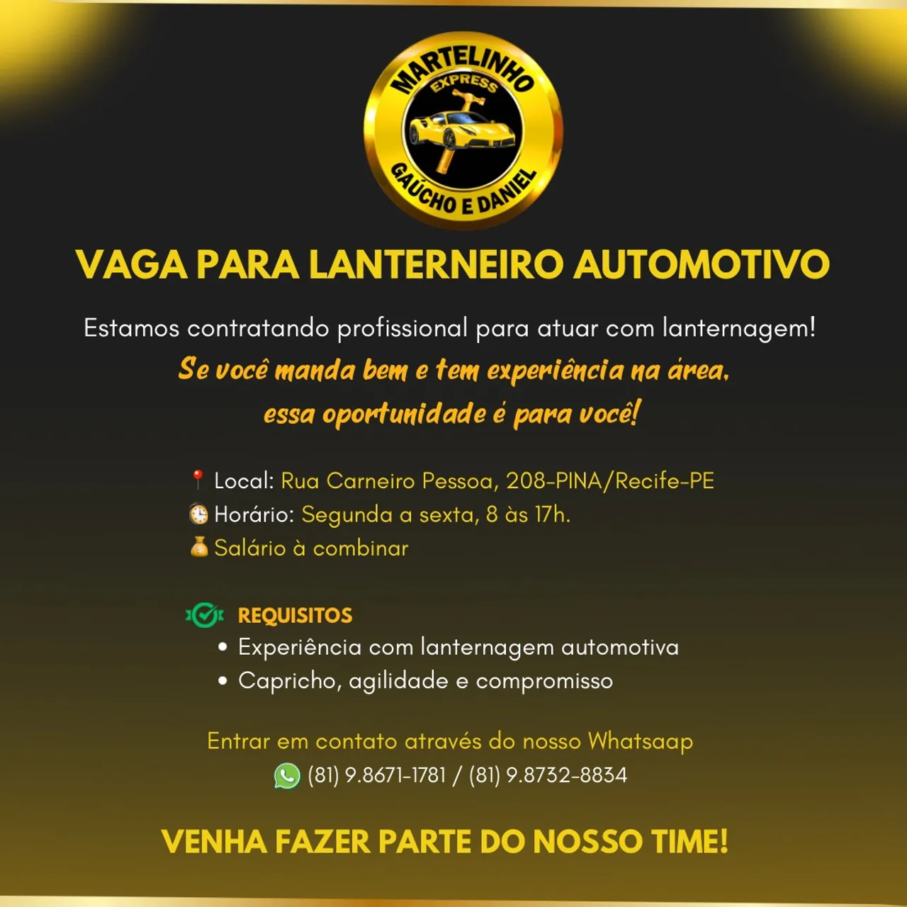Vaga Para Lanterneiro Automotivo 