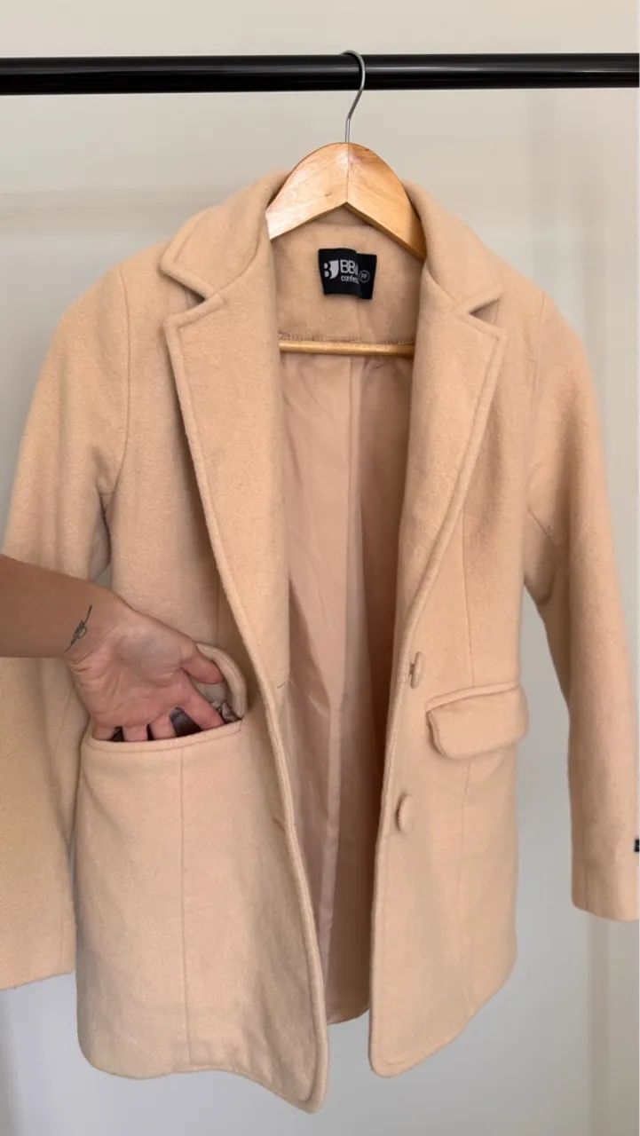 Casaco comprido de lã natural bege  - Foto 3