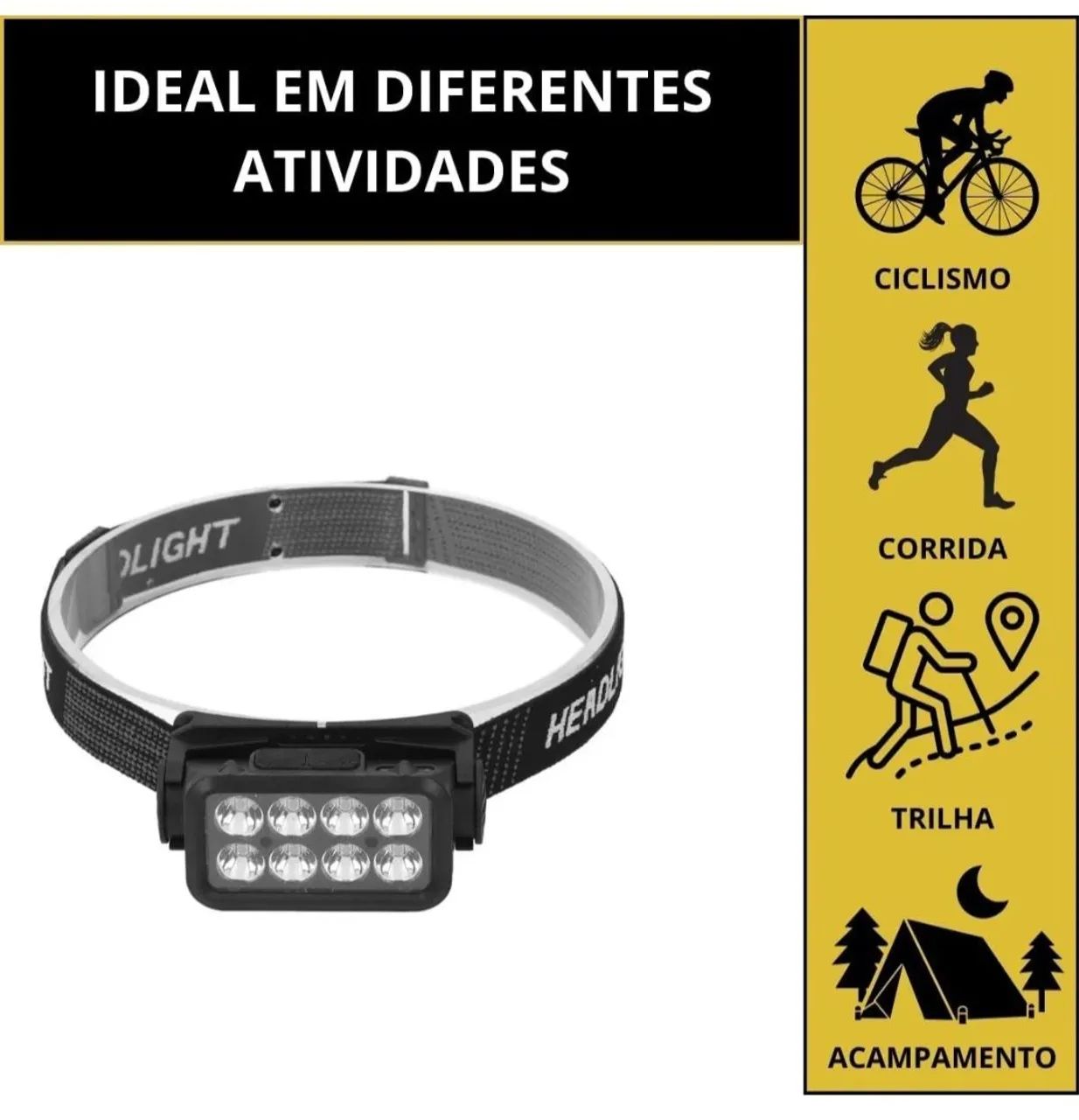 Lanterna de cabeça BomVink 8 LEDs - Ideal para camping e esportes! - Foto 3