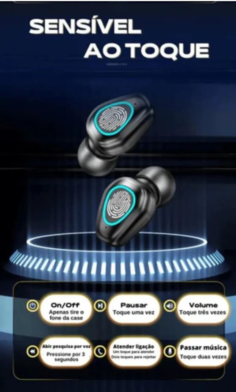 Fones de Ouvido Bluetooth TWS com Toque Sensível - PAGUE SOMENTE NA ENTREGA