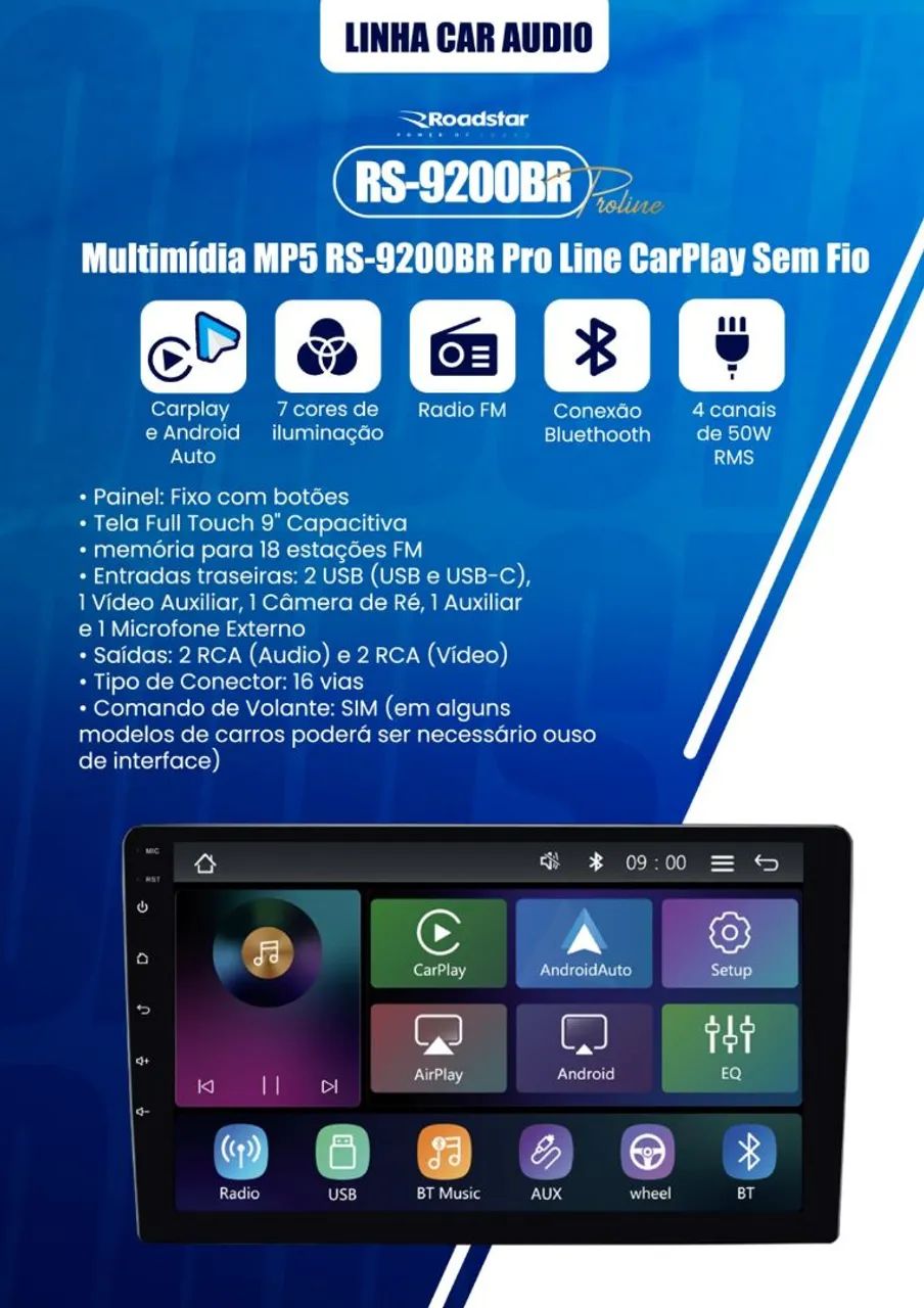 Multimídia 9 Polegadas RS9200BR  Carplay  - Foto 4