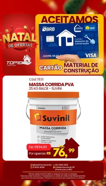 Massa corrida PVA Suvinil 25kg R$ 76,99