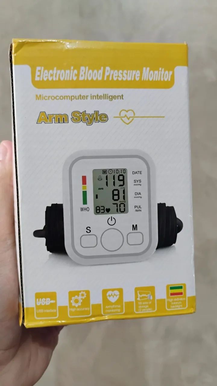 Monitor Digital de Pressão Arterial de Braço - Automático - Com Voz - Branco - Novo