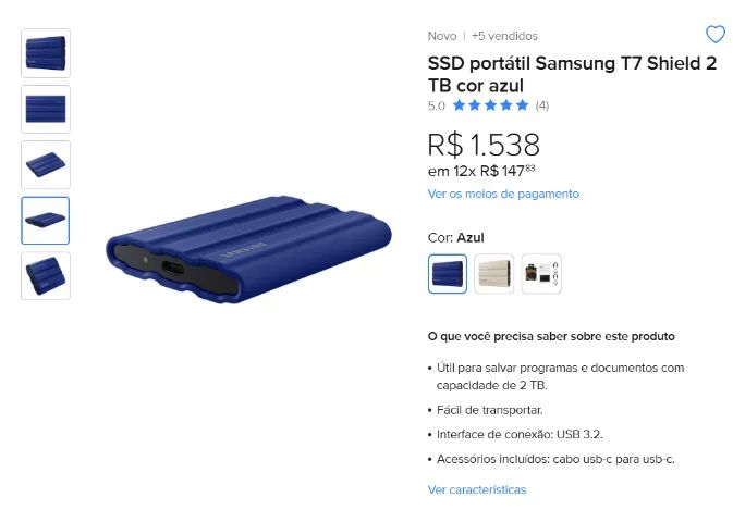 SSD PORTÁTIL SAMSUNG - 2TB - Foto 2