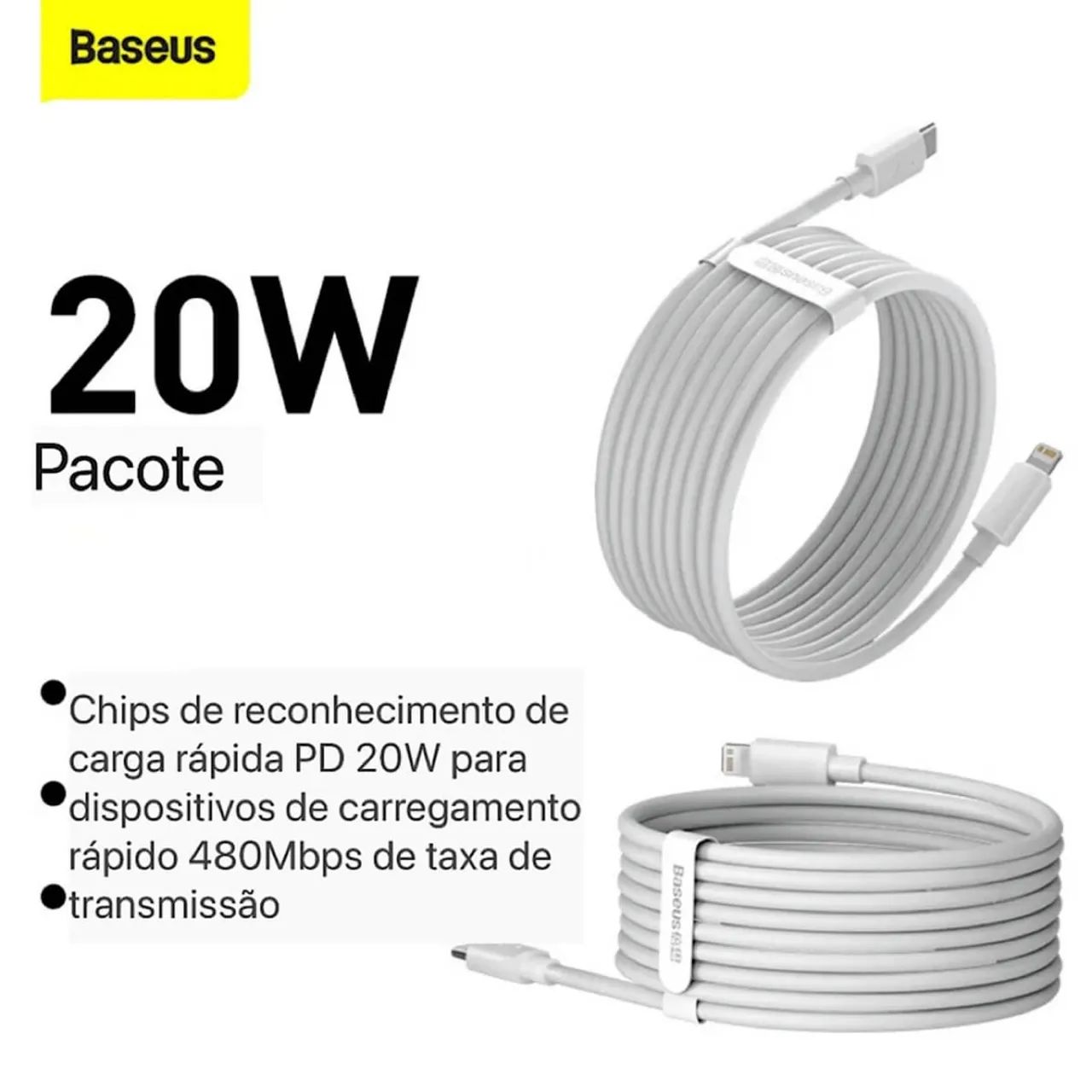 Cabo Iphone Baseus USB Tipo C ou A 20w de 1,5 ou 2 Metros Lightning Turbo - Foto 2