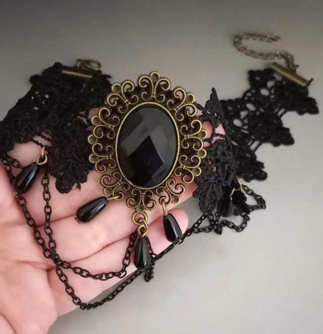Gargantilha Renda Preta de Correntes (novo) - Foto 3