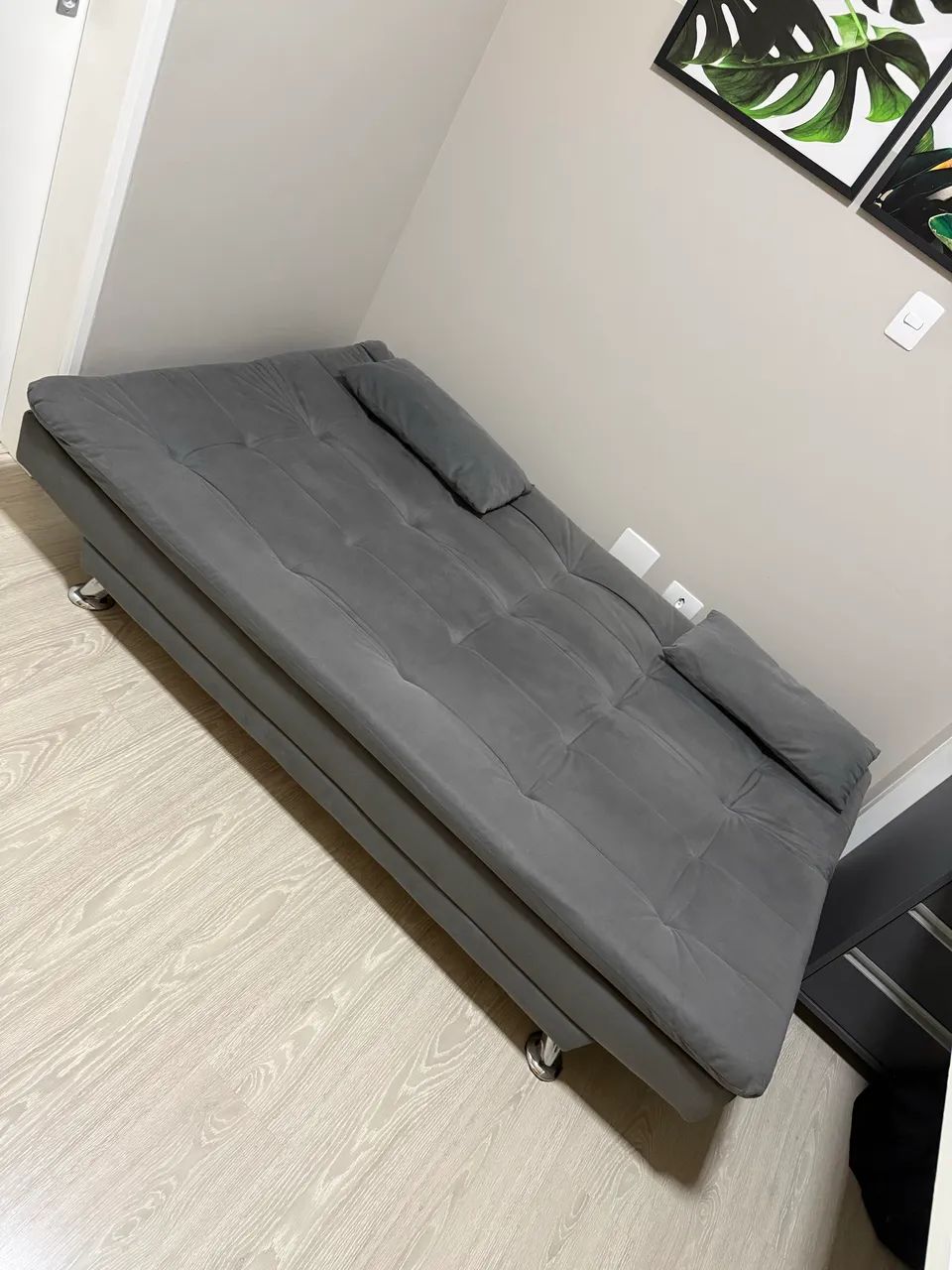 Sofá-cama 3 Lugares Cinza Suede64374834708865121