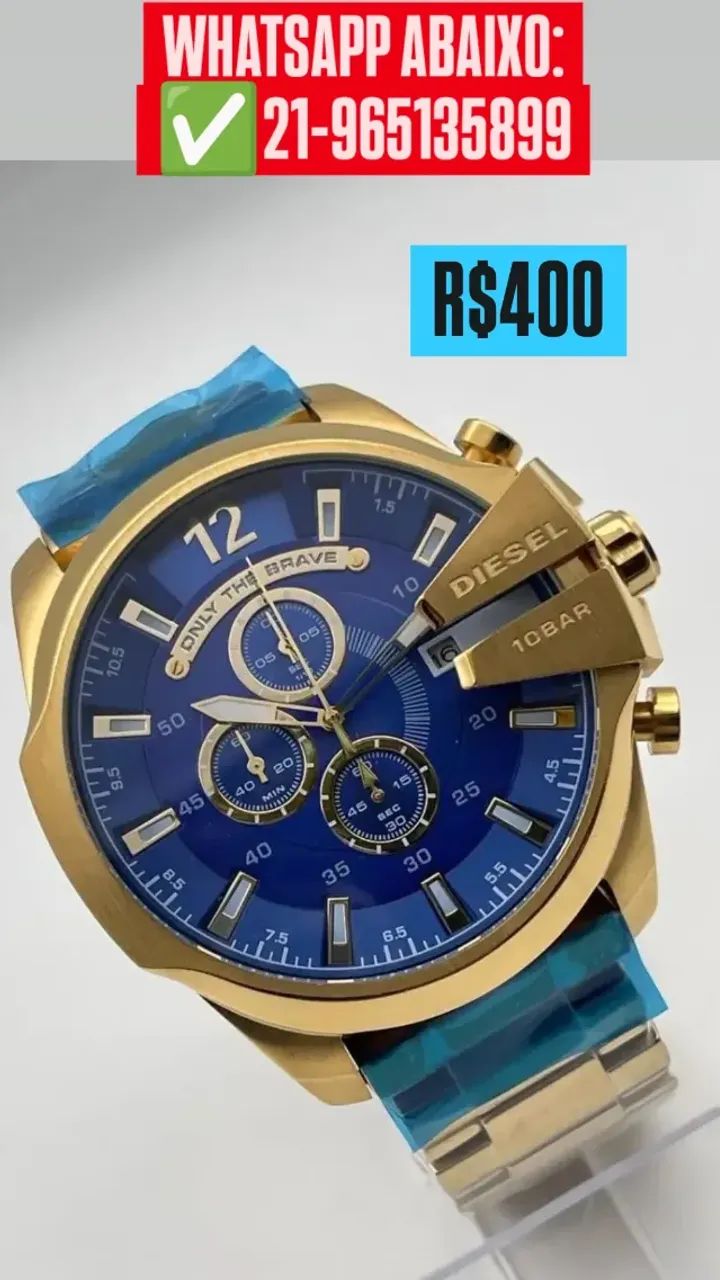 Relógio DIESEL 10 Bar Mega Chief Fundo Azul Multifuncional  - Foto 2