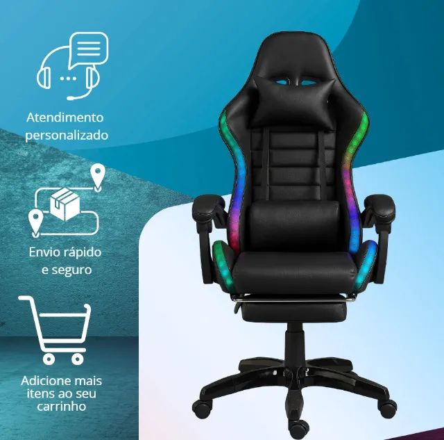 Cadeira Gamer LED Profissional Setup Jogos Escritório Executiva Confortável Premium - Foto 6