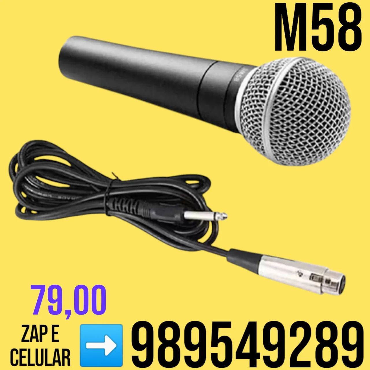 Microfone Dynamic M-58 Dinâmico Cardioide Metal