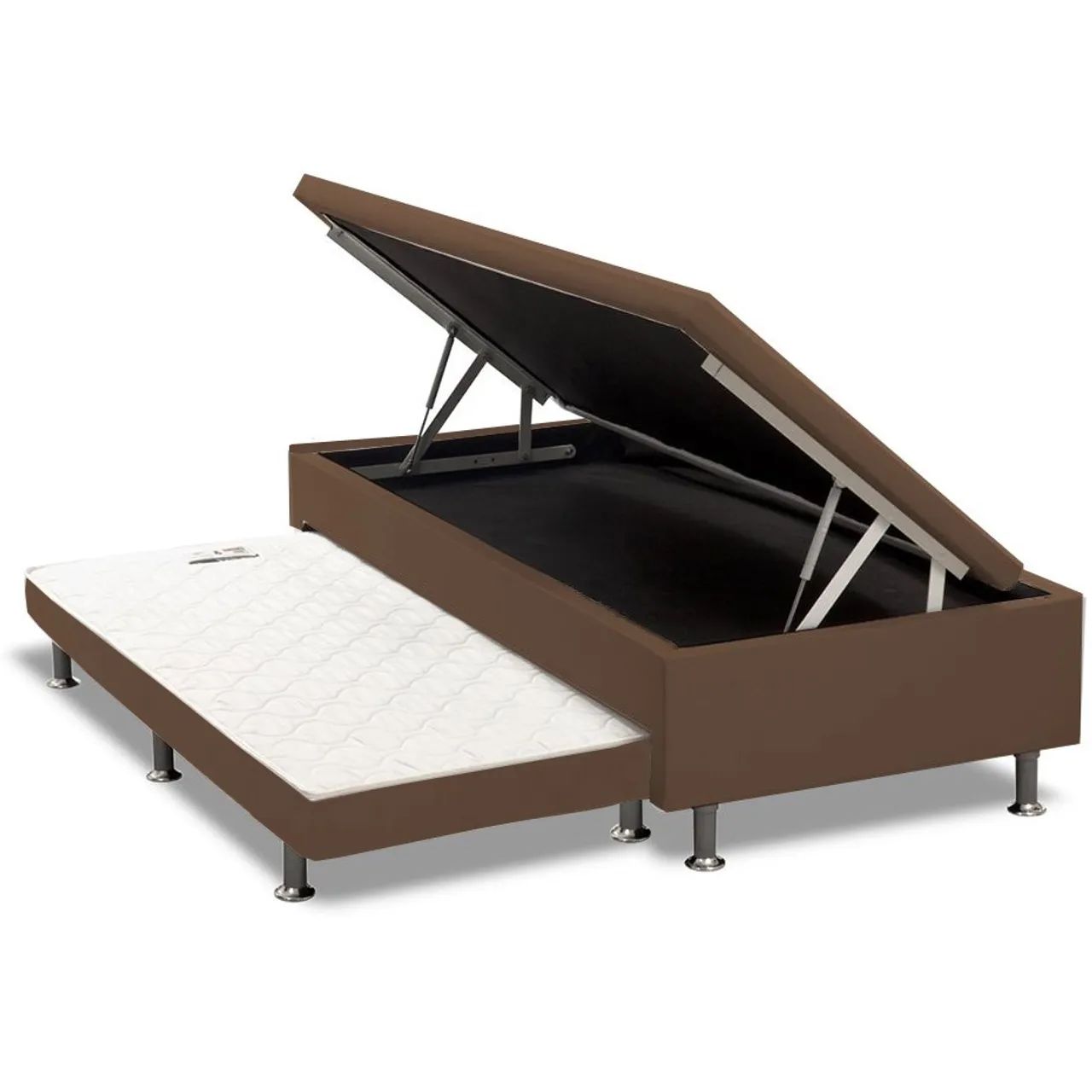 Base Box Solteiro Baú com Auxiliar Corino Marrom tt876