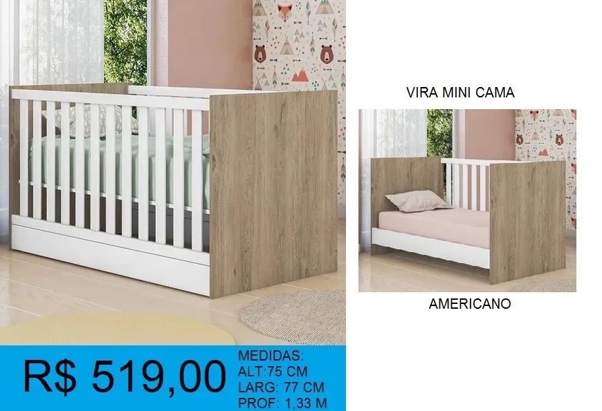 Berço Mini Cama Branco - Virando Cama - Foto 2
