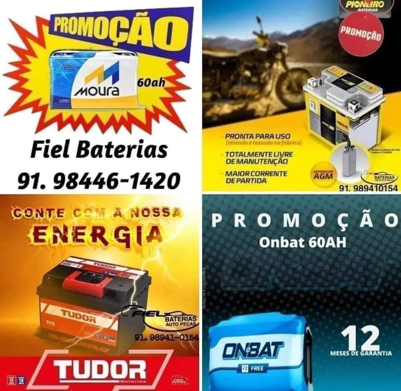 Promoção Baterias Moura, Tudor e Onbat - Fiel Baterias
