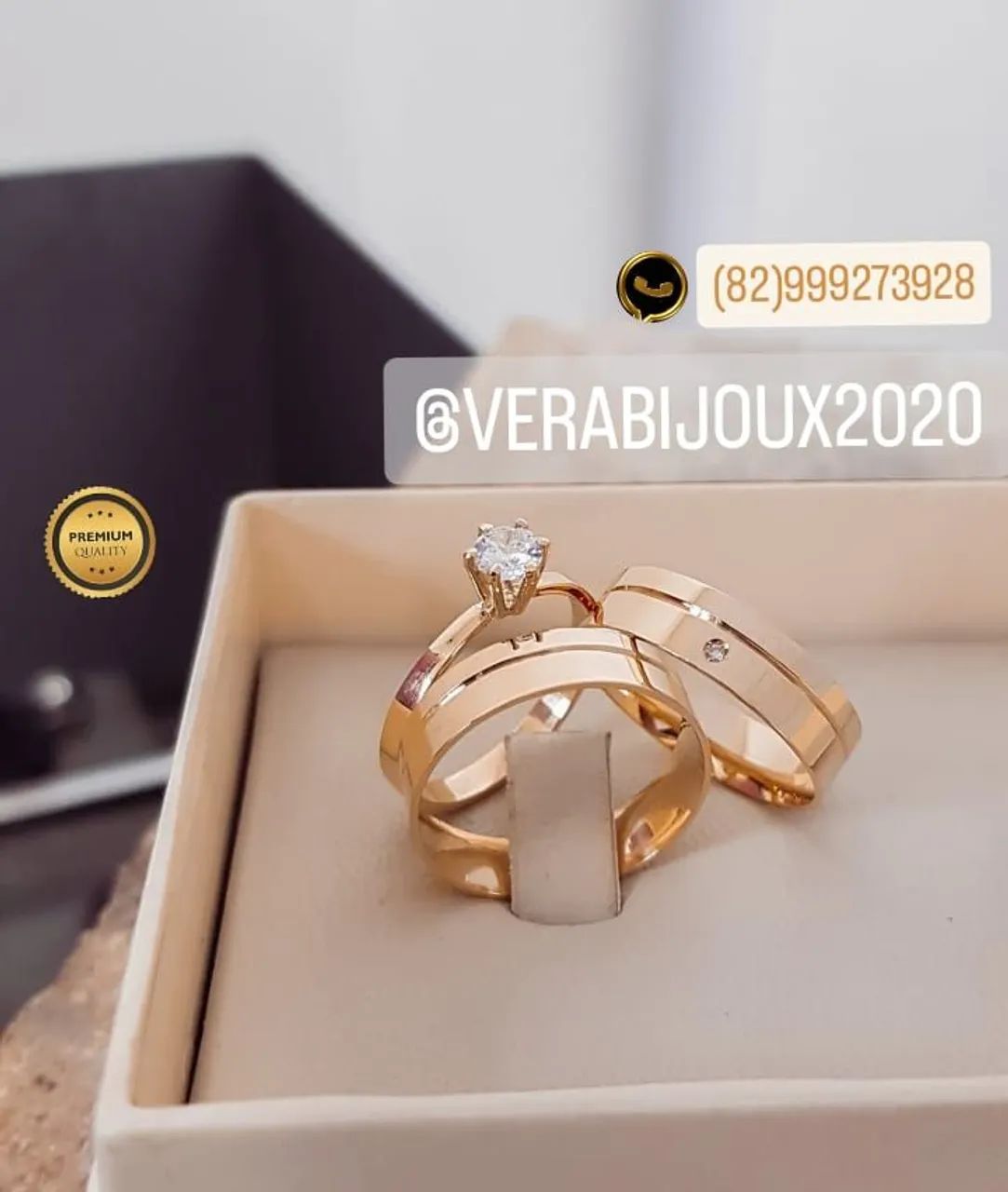 Kit de alianças noivado e casamento banhadas a ouro 18k  - Foto 2