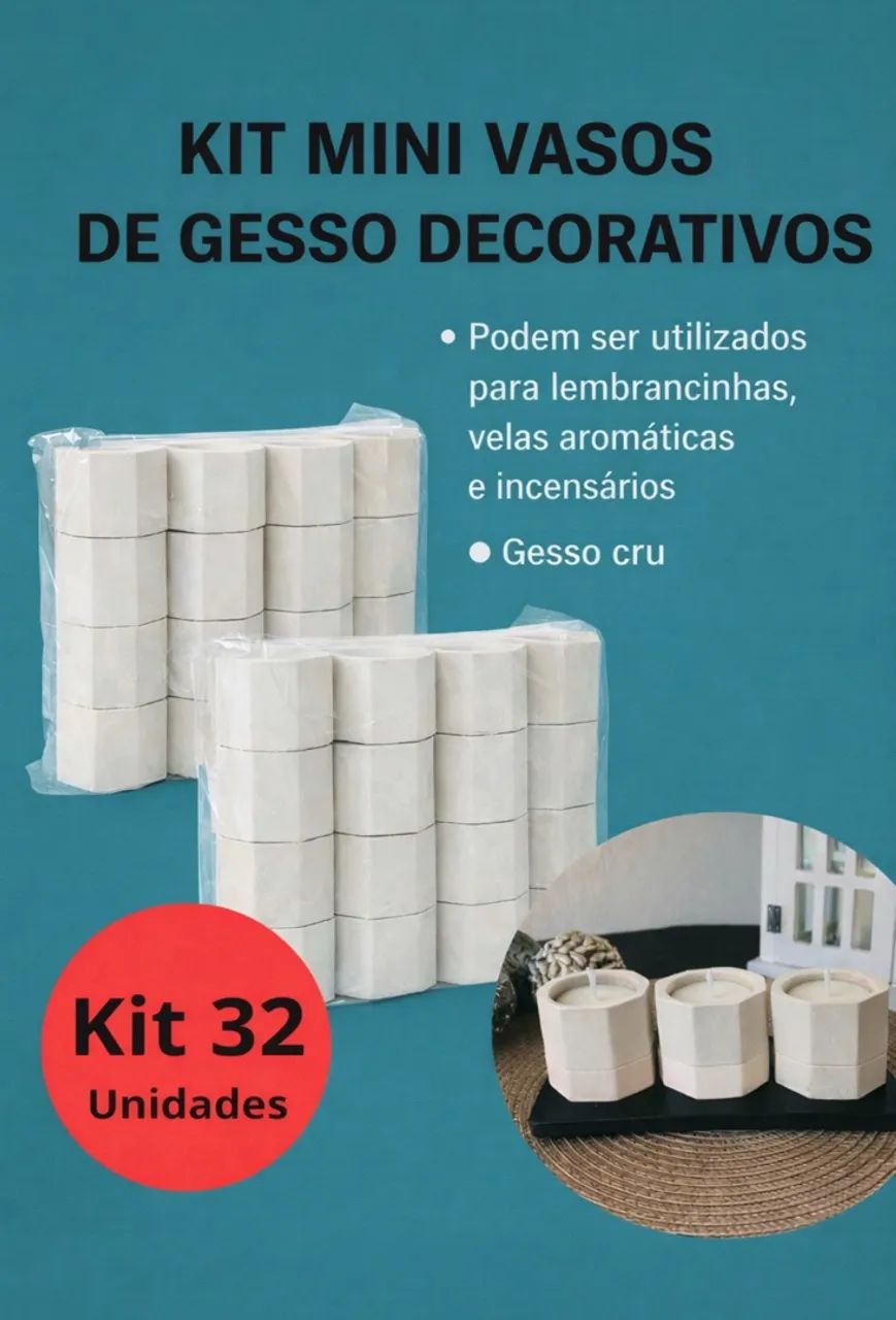 Kit 32 Mini Vasos de Gesso Cru para Lembrancinhas e Artesanato - Foto 3