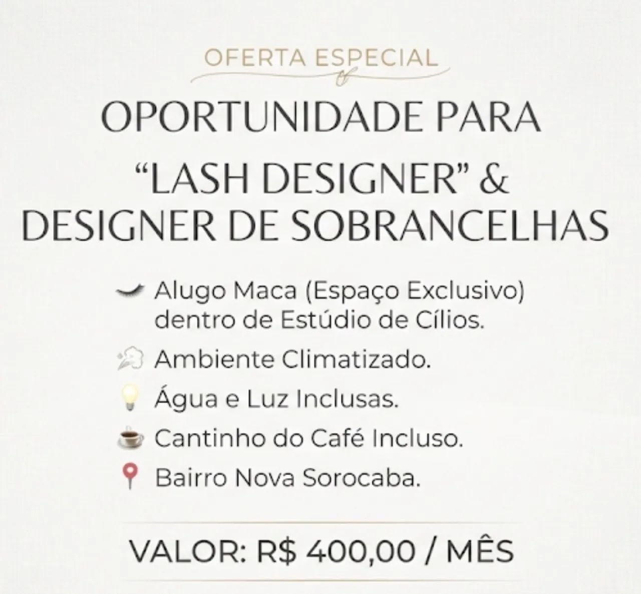 Alugo maca em studio de cílios 