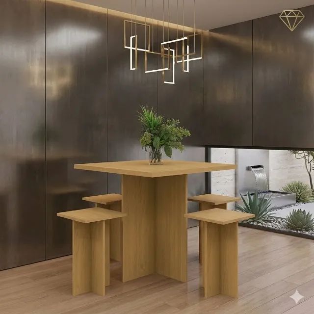 Kit Mesa Quadrada + 4 Bancos Dakar - Pronta Entrega