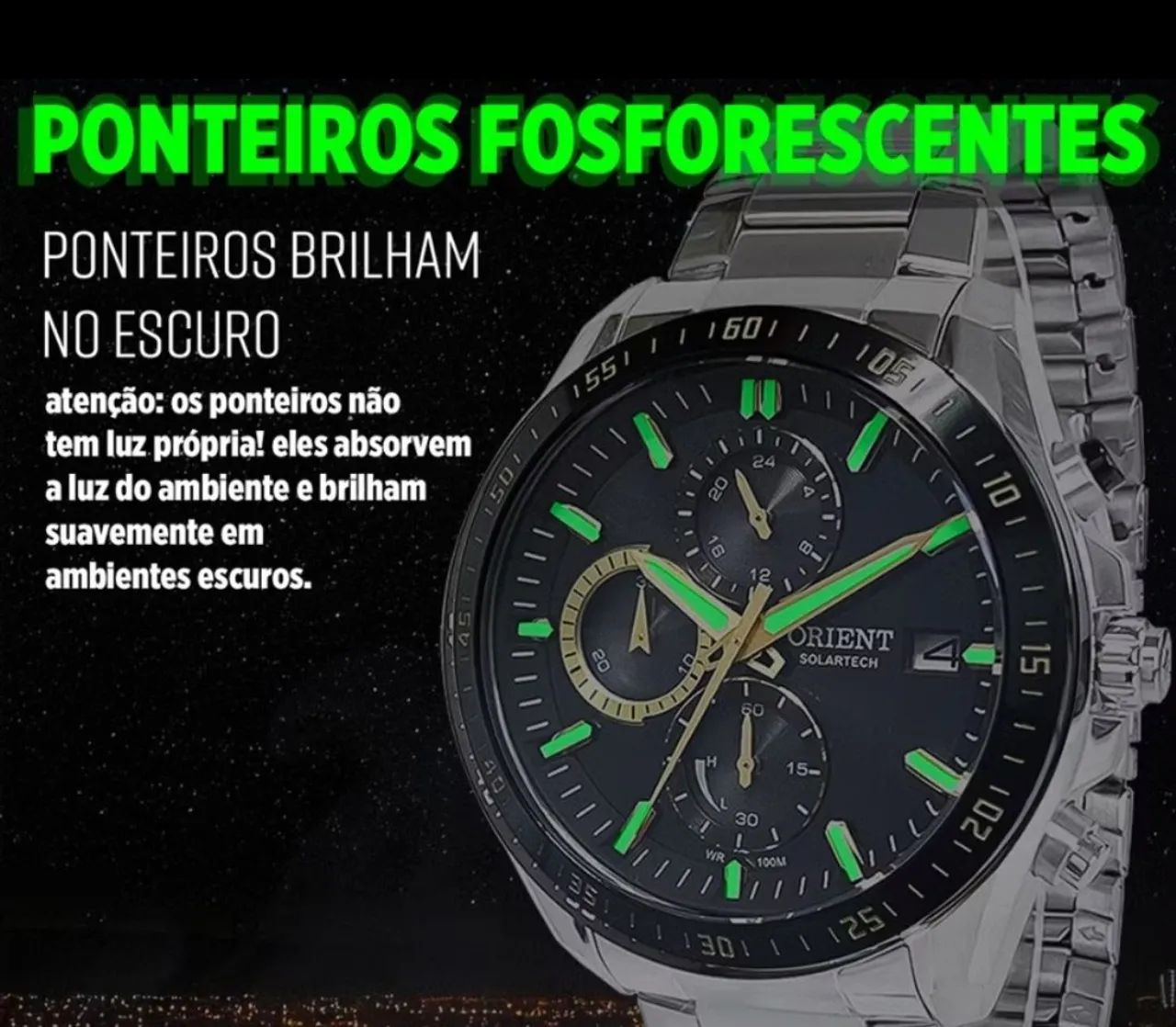 Orient Solartech Black Chrono Aço Inox Novo com Garantia de (1)Um