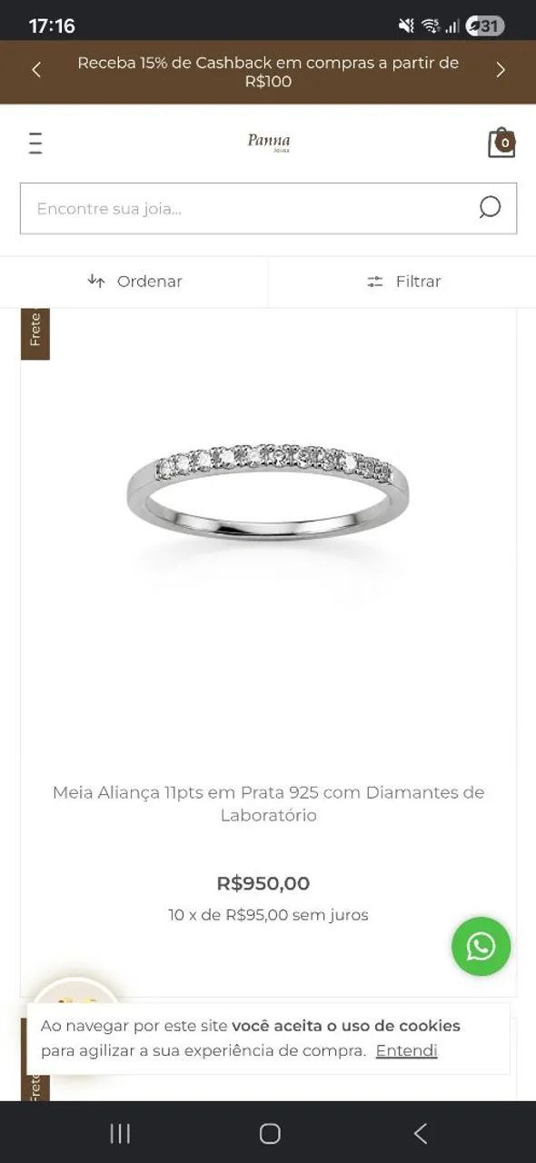 Meia aliança aro 17 nunca usada