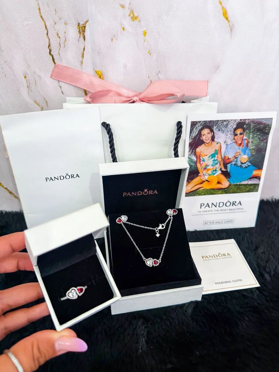 Conjunto Pandora dois corações brilhante  - Foto 2