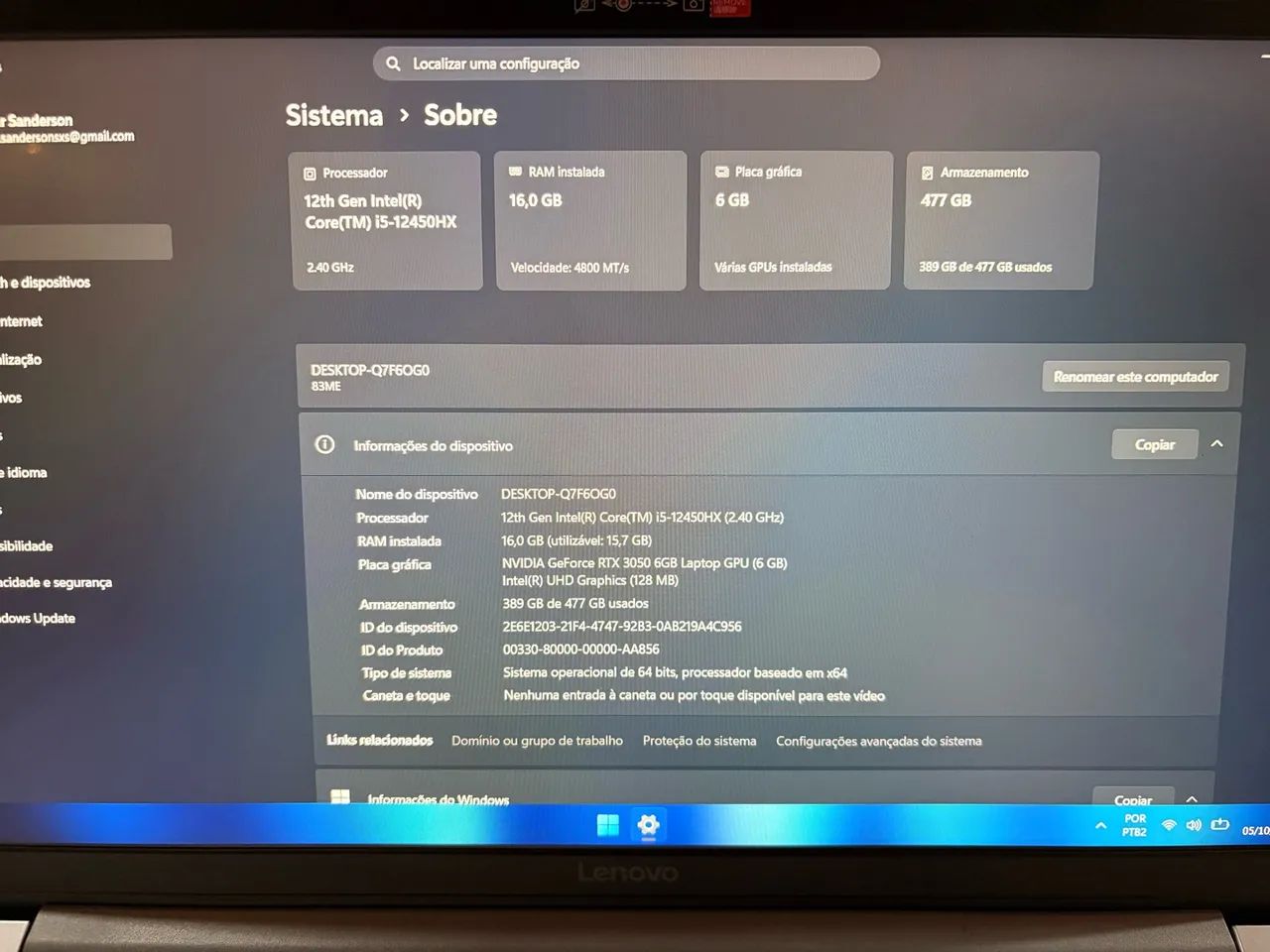 Notebook Lenovo LOQ-E ! 16gb de RAM ! 3050 !! PREÇO BAIXO !! - Foto 3