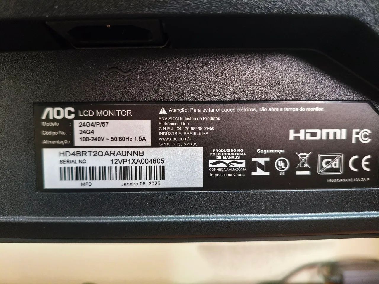Monitor AOC G4 24 polegadas/180Hz/IPS/0,5ms/Base ergonômica (Estado de novo) - Foto 3