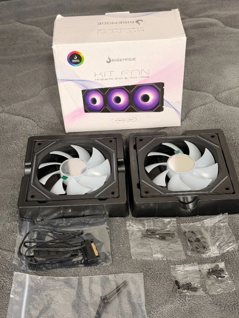 Kit Com 2 Ventoinhas Rise Mode Magneto Pro 120mm Led ARGB Preto - Foto 3