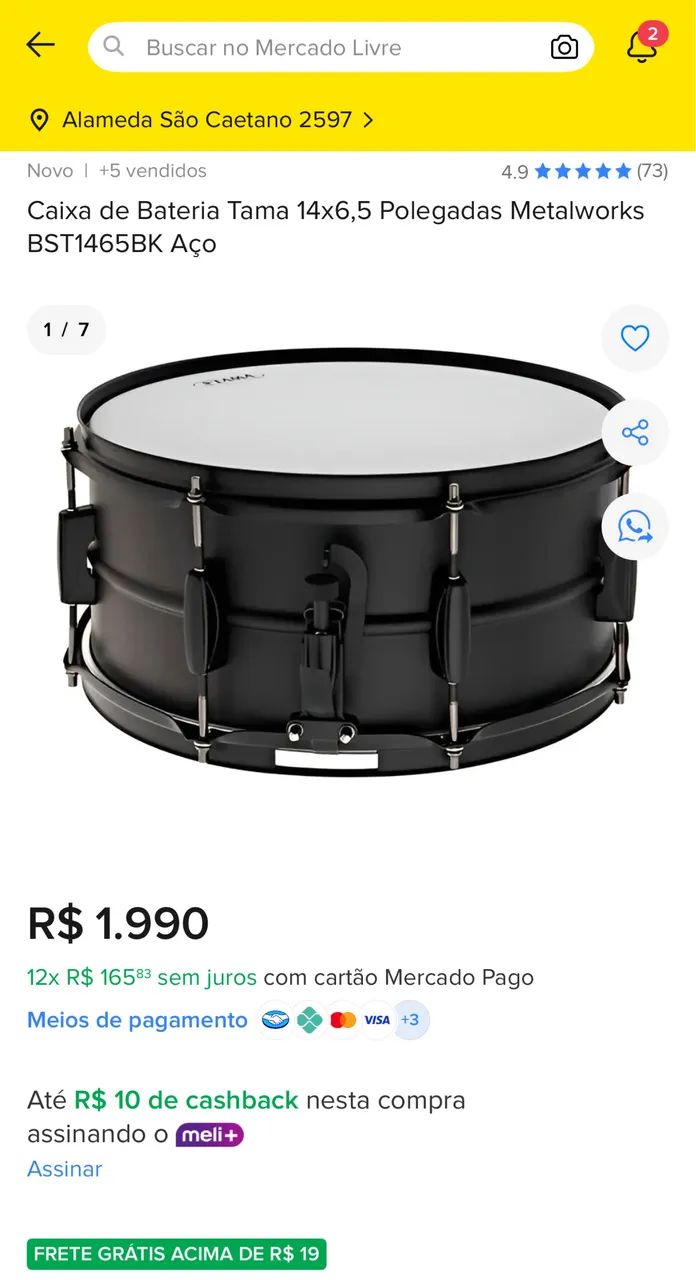 Caixa TAMA Black Metalworks 14x6,5 - Instrumentos musicais - Santa